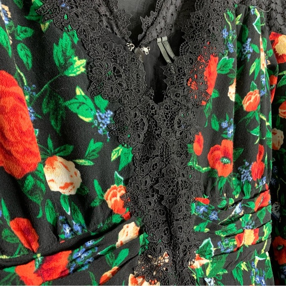 Anthropologie Lacy V Neck Black Floral Mini Dress , size 6 - Picture 8 of 13